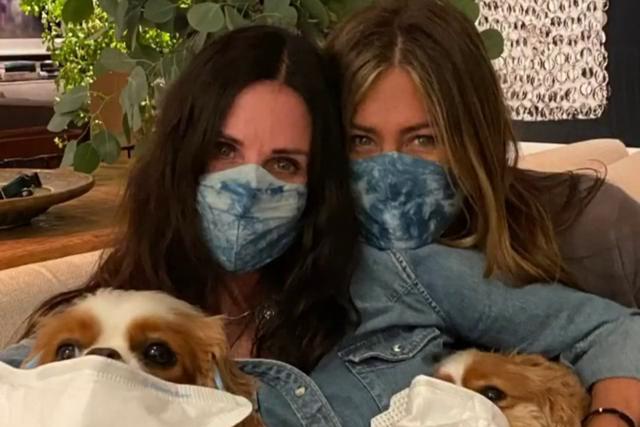 FOTO 1 DE 5 | Courteney Cox y Jennifer Aniston protagonizaron un divertido video viral con sus mascotas para incentivar el uso de mascarillas.| Crédito: @courteneycoxofficial en Instagram. (Desliza hacia la izquierda para ver más fotos)