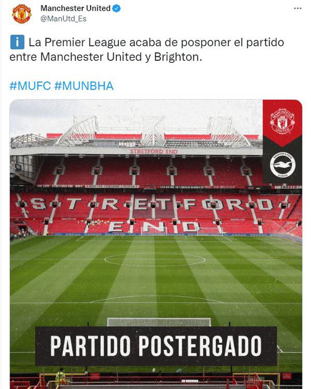 Manchester United anuncia cancelación del partido del fin de semana por Premier League. (Foto: Captura de Twitter)