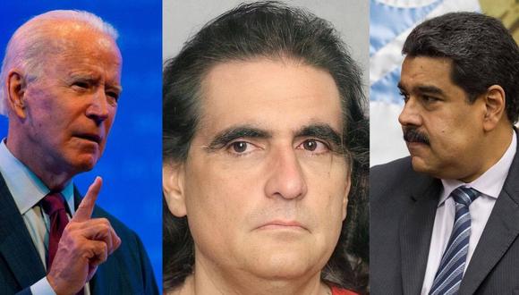Joe Biden, presidente de Estados Unidos; Álex Saab, preso en EE.UU.; y Nicolás Maduro, presidente de Venezuela.