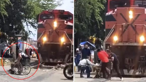 México: transeúntes salvan a hombre en silla de ruedas de morir arrollado por un tren
