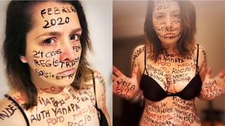 Yidda Eslava escribió en todo su cuerpo el nombre de las 24 víctimas de feminicidio de este año 