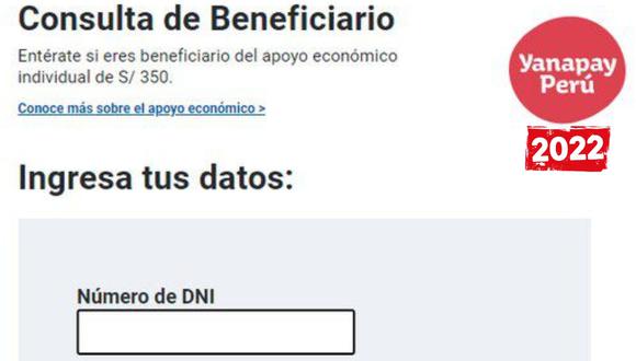 Pago del Bono Yanapay de 350: estos son los beneficiarios que cobran del 16 al 22 de mayo. FOTO: Captura / Plataforma digital única del Estado Peruano.