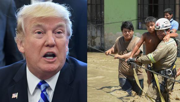 Donald Trump, presidente de Estados Unidos, y damnificados por las lluvias, huaicos y desbordes de r&iacute;os en el Per&uacute;. (Fotos: AFP)