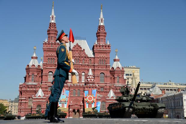 Russian military and tanks in Moscow's Red Square during the Victory Day parade.