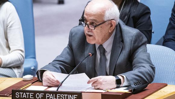 El Observador Permanente de Palestina ante las Naciones Unidas, Riyad Mansour, en la sede de las Naciones Unidas en Nueva York, Nueva York, EE.UU., 20 Febrero de 2024. (Foto de EFE/EPA/EDUARDO MUNOZ)