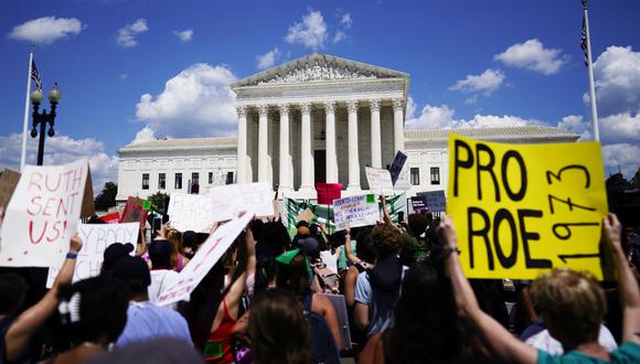 Activistas por el derecho al aborto protestan frente a la Corte Suprema en Washington, DC, EE.UU.
