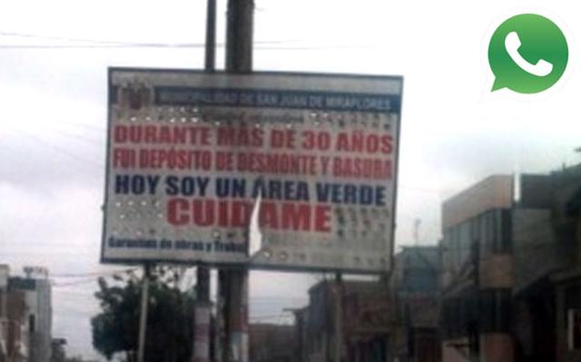 Vía WhatsApp: en San Juan de Miraflores se ignora este letrero - 1