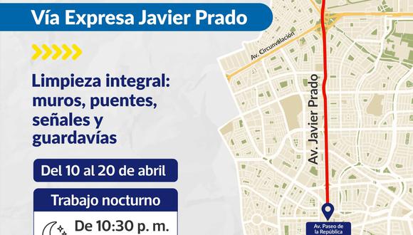 Así será el tránsito restringido en la Vía Expresa Javier Prado por operativo de limpieza. (Foto: Municipalidad de Lima)