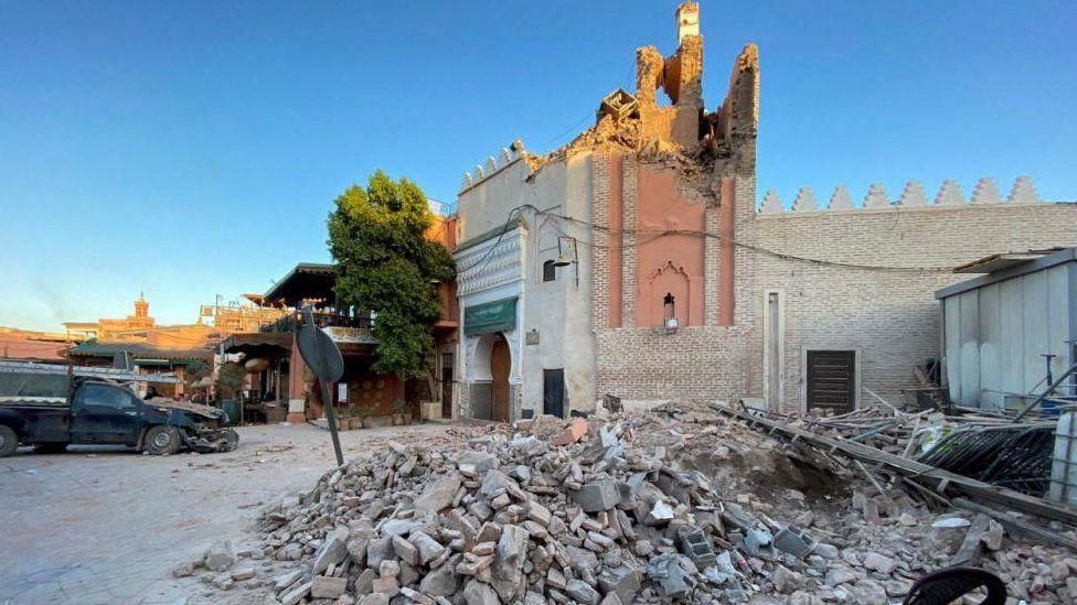 Damage to buildings like this mosque became evident after dawn on Saturday.  (REUTERS).