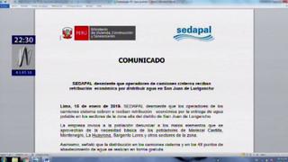 Aniego en SJL: Sedapal desmiente que operadores de camiones reciban dinero por distribuir agua | VIDEO