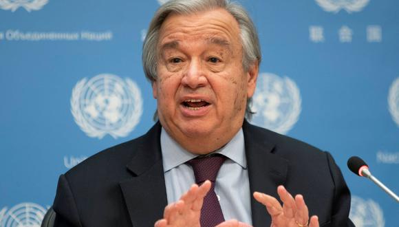 El secretario general de las Naciones Unidas, Antonio Guterres, habla durante una conferencia de prensa en la sede de la ONU en la ciudad de Nueva York. (Reuters/Eduardo Muñoz).