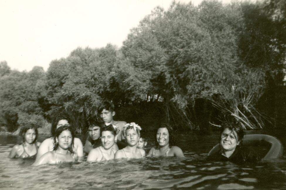 Young Mexican-Americans from San Bernardino bathe in the Santa Ana River due to restricted access to the municipal pool (mid-1930s).  (COURTESY OF CECILIA VASQUEZ AND MARK O )