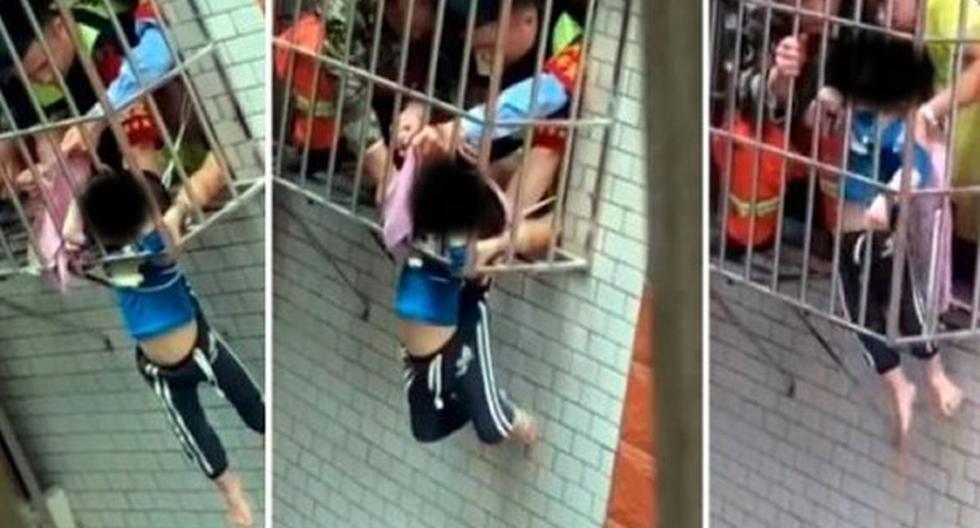 YouTube muestra el rescate a un niño que quedó colgando de una ventana. (Foto: captura YouTube)