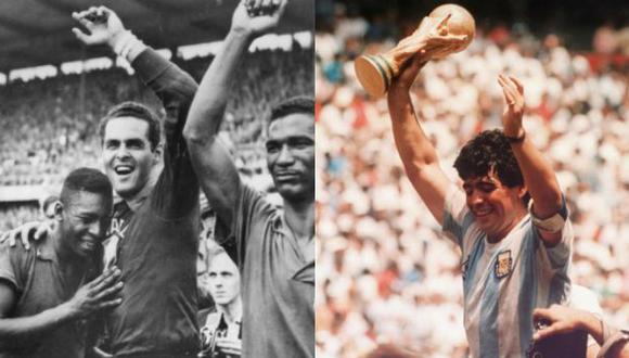 Pelé y Maradona, dos cracks de talla mundial que se coronaron campeones del Mundo un 29 de junio. (Foto: AP / La Nación)