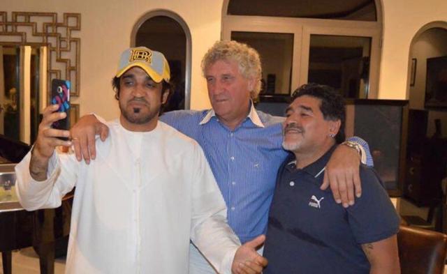 Maradona se reunió en Dubai con Jean Marie Pfaff, el arquero de Bélgica en México 86: el Diez le hizo doblete por las semifinales. Foto: Olé