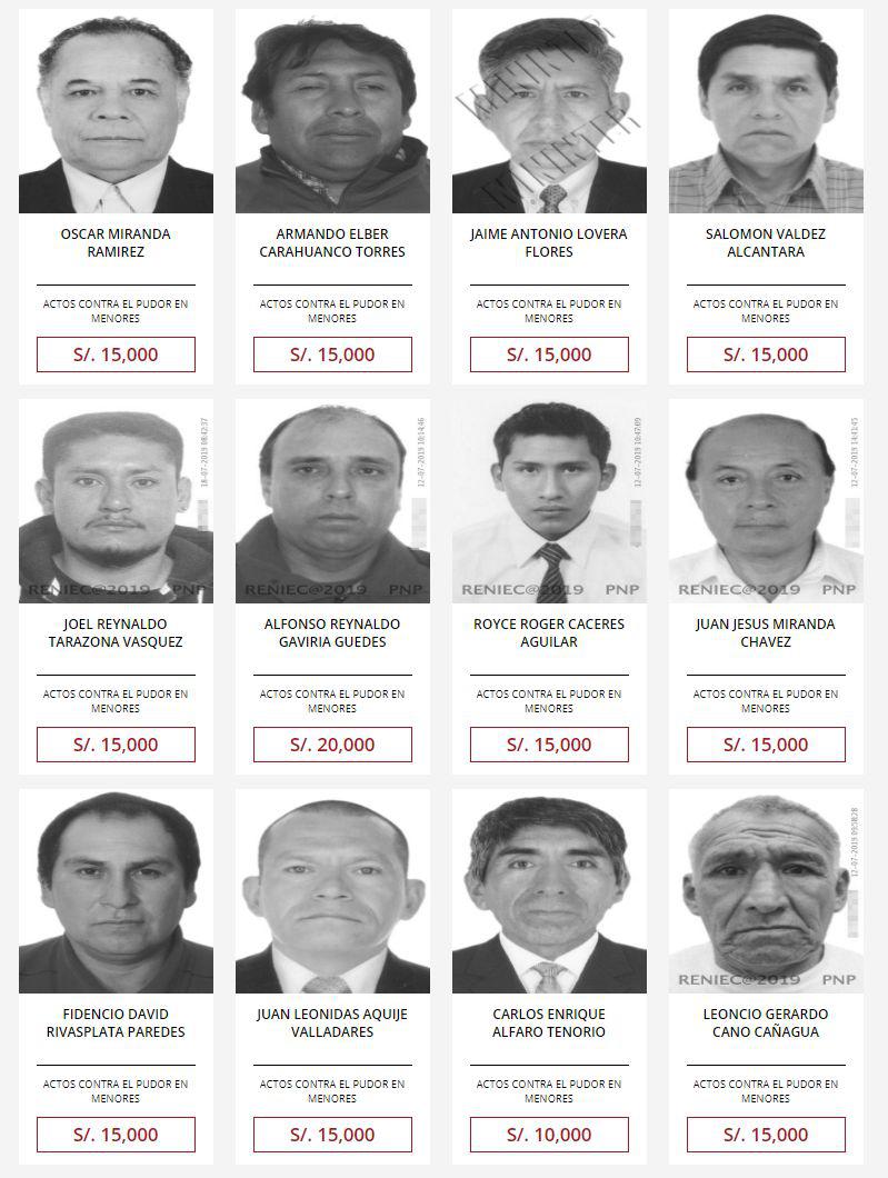 Los más buscados por el delito de actos contra el pudor en agravio de menores