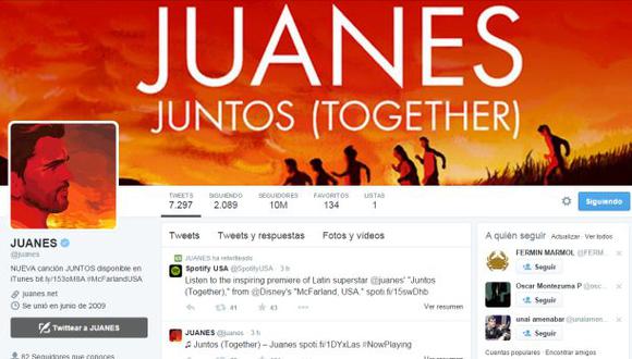 Twitter: Juanes llegó a los 10 mlls de seguidores y lanzó tema
