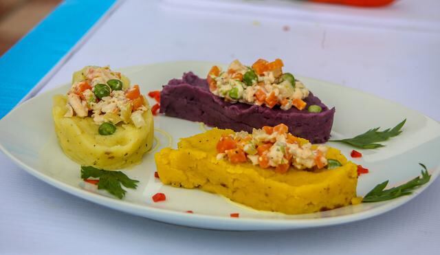 Causa de trucha de tres sabores y tres colores, de Huancavelica. (Foto: A Comer Pescado)