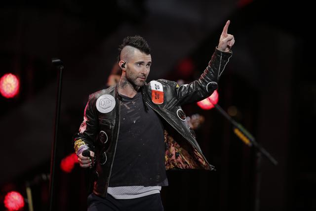 Maroon 5 US singer Adam Levine performs during the 61th Vina del Mar International Song Festival in Vina del Mar, Chile, on February 27, 2020.  / AFP / JAVIER TORRES