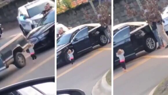 Una pequeña sorprendió al mundo al creer que estaba siendo arrestada como su progenitor. (Foto: Inside Edition en YouTube)