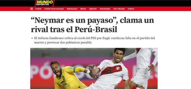 La reacción de la prensa del mundo a las palabras de Carlos Zambrano sobre Neymar. (Captura: Mundo Deportivo)