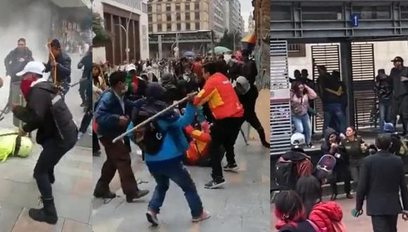 Fuertes enfrentamientos entre indígenas y la policía de Colombia en Bogotá. (Captura de video).