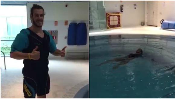 Gareth Bale se recupera con peculiar traje en piscina [VIDEO]