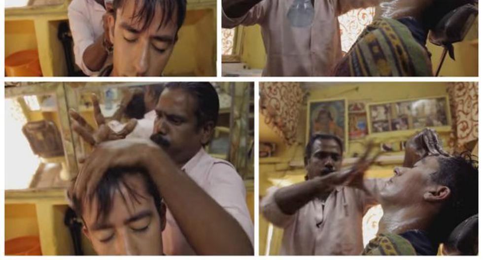 En la India las barberías son lugares que los turistas visitan por sus masajes. (Foto: captura YouTube)