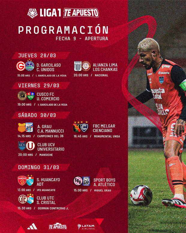 Esta es la programación de los partidos de la fecha 9 del Torneo Apertura de la Liga 1 Te Apuesto