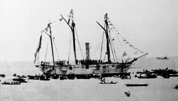 Nave española La Covadonga, capturada por la escuadra chilena frente a las costas del Callao tras el combate del 2 de Mayo. (Archivo histórico)