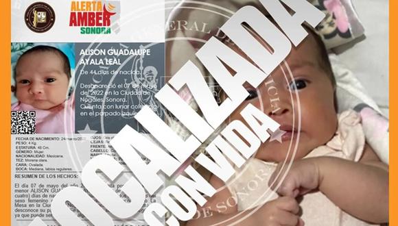 Una ficha de la búsqueda de la bebé Alison Guadalupe, de 44 días de nacida y que fue robada en Nogales, México.