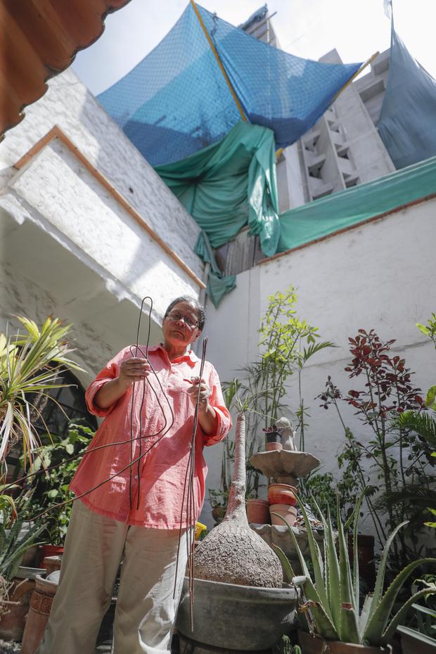 Elsa Corvacho denuncia que objetos contundentes han caído a su patio, afectando sus plantas y exponiendo su integridad física (foto: Hugo Pérez).