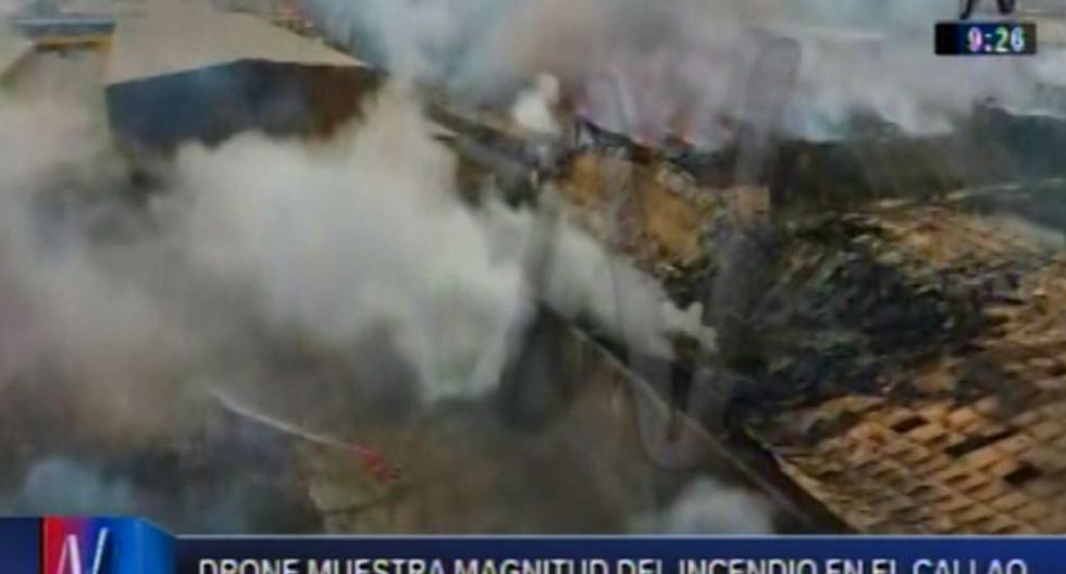 Drone mostró la magnitud del incendio ocurrido en almacén del Callao. (Foto: Captura)