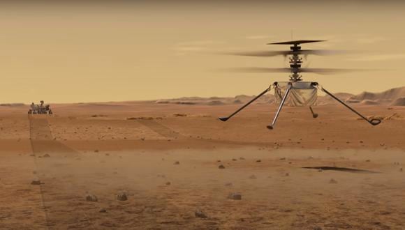 El helicóptero Ingenuity Mars de la NASA hizo el primer vuelo con motor en otro planeta. (NASA)