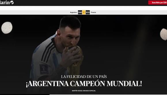 Captura de pantalla del diario Clarín de Argentina.