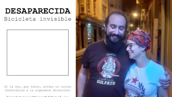 En esta imagen se aprecia el anuncio de una bicicleta invisible desaparecida y a Iago Prada con una de sus mejores amigas. (Foto: @iagoprada / Twitter)