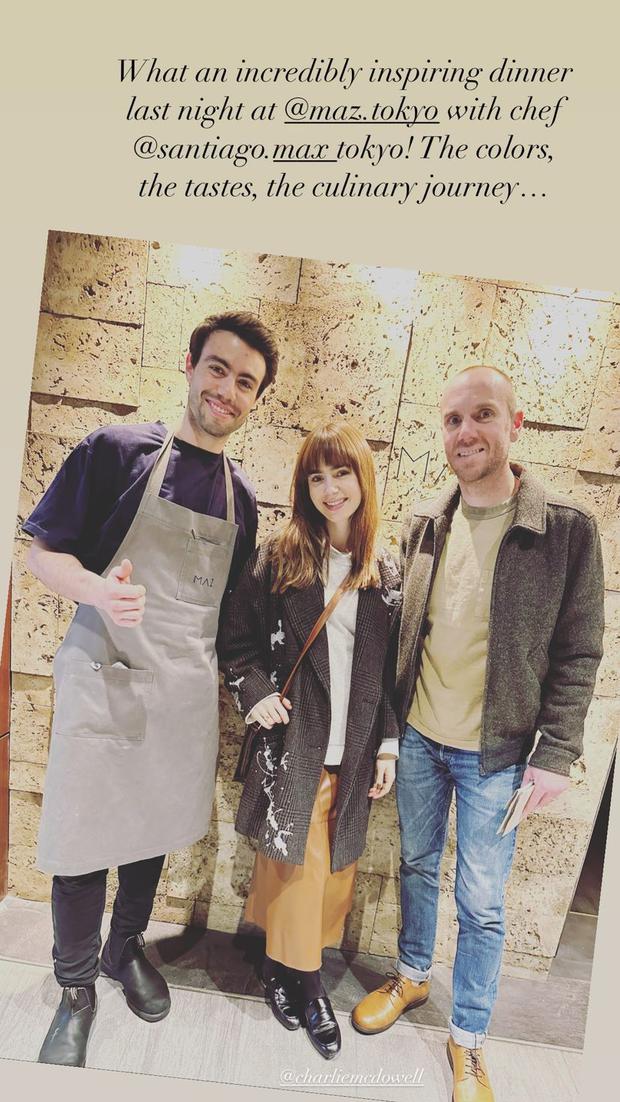 Maz's head chef is Venezuelan Santiago Fernández, former head of creative development at Central, who poses in this image with Lily Collins and her husband, writer Charlie McDowell.