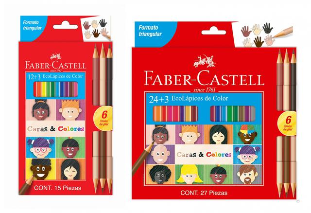 EcoLápices Caras & Colores son los nuevos lápices que Faber-Castell lanza a favor de la diversidad en el Perú, el cual cuenta con seis tonos que representan las pieles de las persona. Esta nueva edición viene en estuches de 12 o 24 colores regulares.