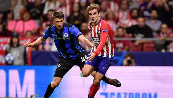 Atlético de Madrid impuso su potencial frente a un combativo Brujas en el Wanda Metropolitano. Los goles colchoneros fueron convertidos por Antoine Griezmann. (Foto: AFP)