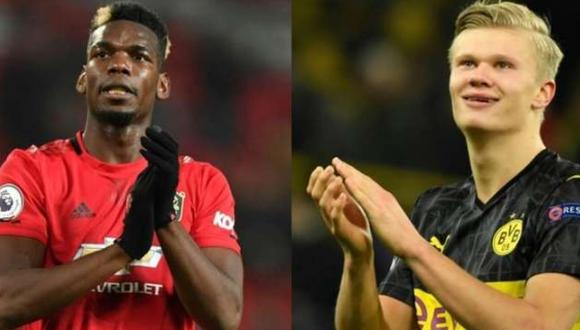 Paul Pogba se desempeña como volante en el Manchester United, mientras que Erling Haaland es delantero en el Borussia Dortmund. (Foto: AFP)