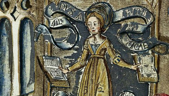 La dama de la Aritmética en una xilografía coloreada a mano de 'Margarita Philosophica' ('La perla filosófica'), de Gregor Reisch (1467? -1525). (Imagen: Getty Images)