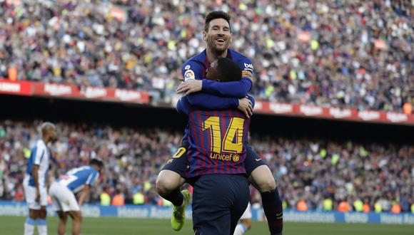 Messi lideró al Barcelona ante el Espanyol con dos goles. De la mano del argentino, el club blaugrana se acerca al título de la Liga española. (Foto: AP)