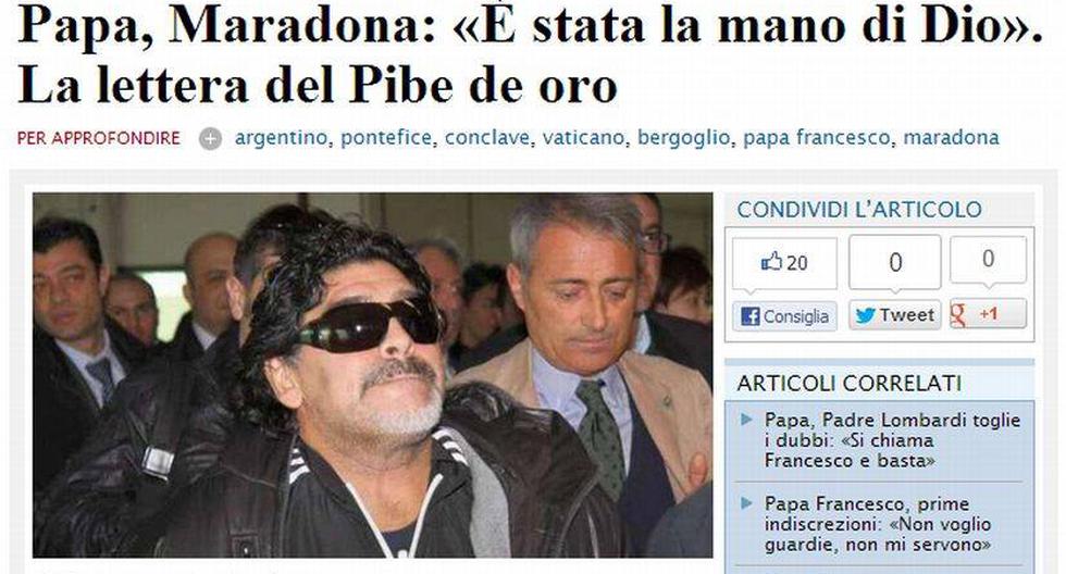Maradona comparti&oacute; el entusiasmo de sus compatriotas por la elecci&oacute;n de Bergoglio. (Captura: Ilmessaggero.it)