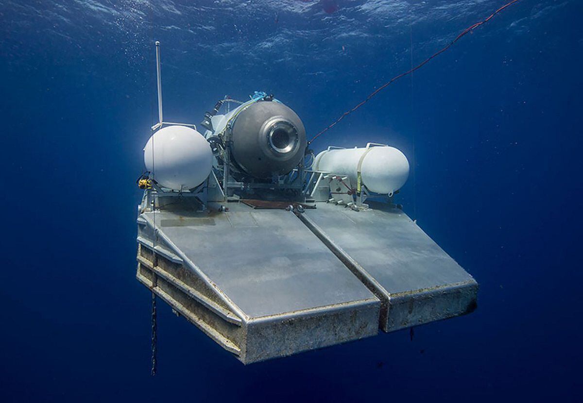 The OceanGate Expeditions Titan submarine on a platform, which has been missing since June 19, 2023, with 5 passengers on their way to the Titanic.  (Photo by Handout/OceanGate Expeditions/AFP)
