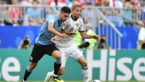 Uruguay vs. Rusia EN VIVO ONLINE: se enfrentan en Samara Arena por la última fecha de la fase de grupos. Los charrúas ganan con goles de Suárez y Laxalt. (Foto: AFP)