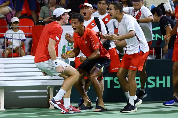 Emotion of Ignacio, Gonzalo and Juan Pablo.  (Photo: Peruvian Football Federation)