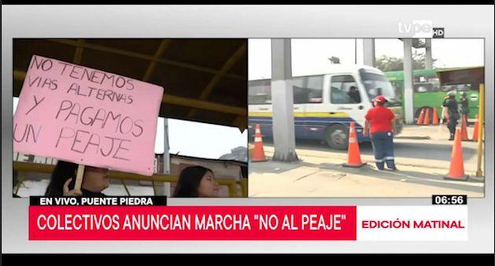Conductores y vecinos de los distritos de Puente Piedra y Lurín realizan protestas pacíficas en demanda de la nulidad de los peajes. (Captura: TV Perú)