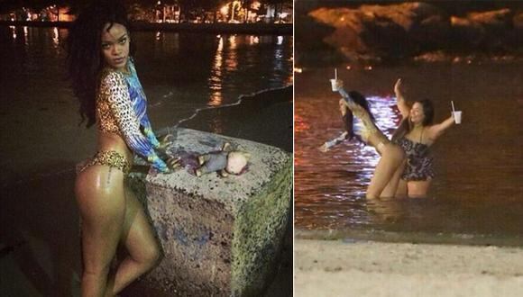 Rihanna alborotó playas de Rio antes de la final del Mundial
