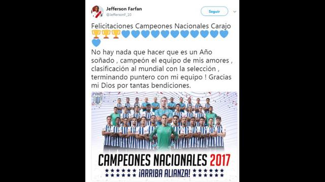 Jefferson Farfán también mandó un mensaje a Alianza Lima por su campeonato