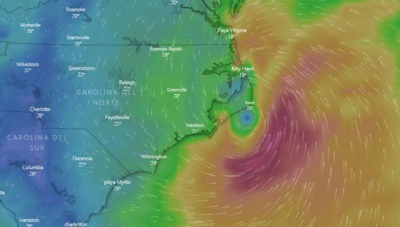 Tormenta tropical Arthur EN VIVO se llega a Carolina del Norte, Estados Unidos, con fuertes lluvias. (Windy).